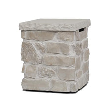 Real Flame Scottsdale Propane Tank Cover for Outdoor Gas Fire Pits, Storage Hideaway Side Table for 20 Pound Propane Tank, Natural Stacked Stone-Like Finish in Beige