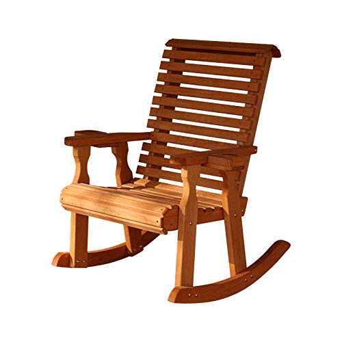 Amish Heavy Duty 600 Lb Roll Back Pressure Treated Rocking Chair with Cupholders (Cedar Stain)