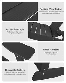 YEFU Adirondack Rocking Chair Set of 2, All-Weather Resistant, Black