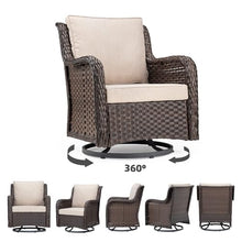 TrailBlaze 360° Swivel Wicker Patio Glider Rocking Chair Set – 3-Piece Outdoor Bistro Furniture with Thick Cushions, Armored Glass Side Table, All-Weather Comfort for Porch, Deck, Balcony – Apricot