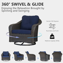 MeetLeisure Wicker Swivel Rocking Chairs - Outdoor Brown Wicker Swivel Glider Chair Outdoor Rocking Chair with Water-Resistant Cushions, Blue
