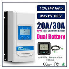 SHIHUANI 20A/30A Voltage 12V/24V Dual Battery MPPT Solar Charge Controller for Off Grid Solar System RVs Boats Max 100V Panels(Only Controller,10A_12V 24V)