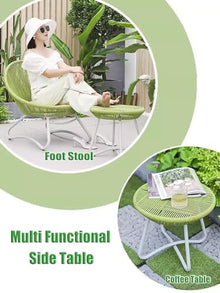 KPHYMOD 3 Piece Green Rattan Chairs with Beige Cushions and Coffee Table, Outdoor Patio Conversation Sofa Set for Deck Yard Porch