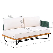 Christopher Knight Home Tracy 4 Seater Outdoor Sofa Set with Cushions, Acacia Wood Patio Lounge Sofa with Woven Rope Back, Spacious Seating Couch for Backyard Garden Porch, Beige+Green+Teak