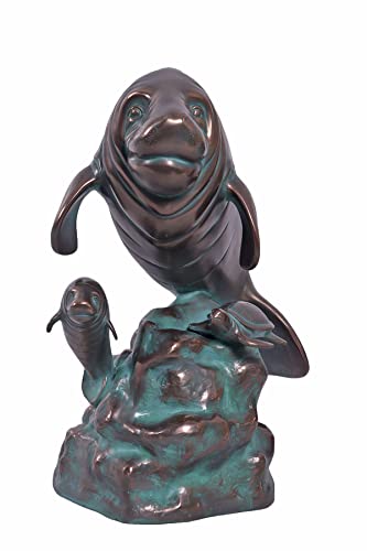 Manatees Fountain Sculpture Home Garden Decor Accent (Verde Bronze)
