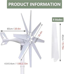 Wind Power Generator 12V 24V 48V 110V 220V Wind Turbine With 8 Blades And MPPT Controller Horizontal Wind Generator Solar Wind Power Kit for Terrace, Marine, Motor Home,Boat(12V)
