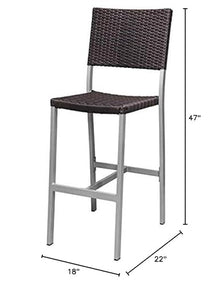 Home Square Wicker Patio Bar Side Armless Stool Set of 3 Espresso