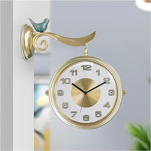 CUTPOIY Double Sided Outdoor Clock Living Room European Style Classic Light Luxury Two Faces Retro Station Clock Corridor Fashion Creative Modern Minimalist Clock for Terrace Patio(A)