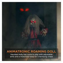 ASDJKL Holiday Decoration Creepy Doll Halloween Decoration, Haunted Holly Sound Activated Holiday Prop w/Light-Up LED Eyes, Pre-Recorded Phrases Halloween Decorations