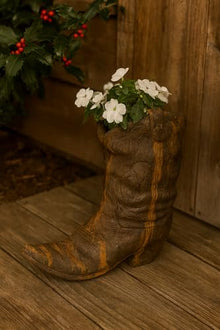 Solid Rock Stoneworks Western Boot Planter – 21" Tall Heavy 81 lb Cast Concrete Cowboy Boot Outdoor Planter, Rustic Western Garden Décor, Durable Weatherproof Stone Flower Pot