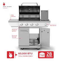 Nexgrill Propane 4 Burner Gas Grill, Stainless Steel Body with Side Burner