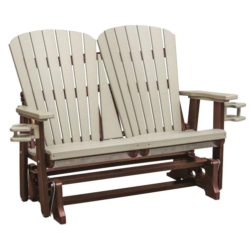 Outdoor Escape Brown Dual Fan Back Glider, 2-Person with Cupholders, Heavy-Duty All-Weather HDPE Patio Furniture