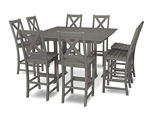 POLYWOOD® Braxton 9-Piece Farmhouse Trestle Bar Set in Slate Grey