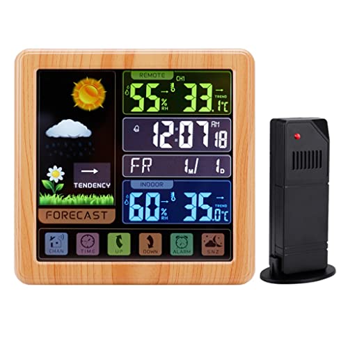 HBJWOV Multifunctional Touch Screen Key Weather Clock Color Indoor and Outdoor Hygrograph(E)