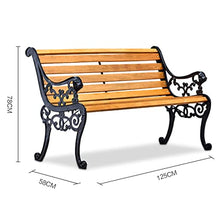 Doorhighpeak Garden Bench Park Porch Chair, Outdoor Weatherproof Cast Iron Courtyard Bench Hardwood Slat Seats, Patio Furniture Heavy Duty Metal Benches, for Deck Balcony Backyard Lawns
