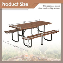 WZONICE98 72" Wooden Picnic Table for 6 Persons, Heavy Duty Outdoor Dining Set with Built-in Benches & 1.97" Umbrella Hole, Weather-Resistant Rectangular Table for Garden, Backyard, BBQ, Courtyard