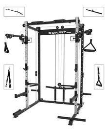 EonfitOmni Power Cage with Pulley System, Squat Power Rack Home Gym Cable Crossover LAT Pulldown Fitness Machines Black