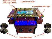 TOP US VIDEO ARCADES Full Size Commercial Grade Cocktail Arcade Machine 3515 Games 22” Screen Tempered Glass 2 Stools Included 5 Year Warranty Dark Wood