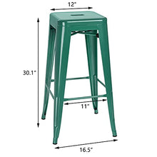 ZDXY 30 Inches Metal Bar Stools Breakfast Stool Kitchen Chair for Counter Height Indoor-Outdoor Modern Stackable Industrial Stools with Square Seat, Set of 4 (Green)