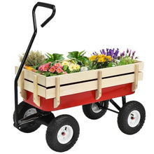 Outdoor Garden Cart Heavy Duty Utility Wagon Garden Dump Cart with Removable Wooden Side for Lawn Camping