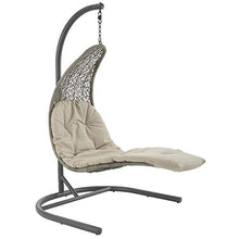 Modway Landscape Wicker Rattan Outdoor Patio Porch Chaise Lounge Swing Chair Set with Stand Light Gray Beige
