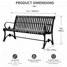 Patio Garden Bench, Heavy-Duty Metal Park Bench, Powder Coated Cast Iron Steel Frame, Outdoor 3-Seater with Backrest for Garden Backyard Lawn Porch Path (Size : 1800mm)