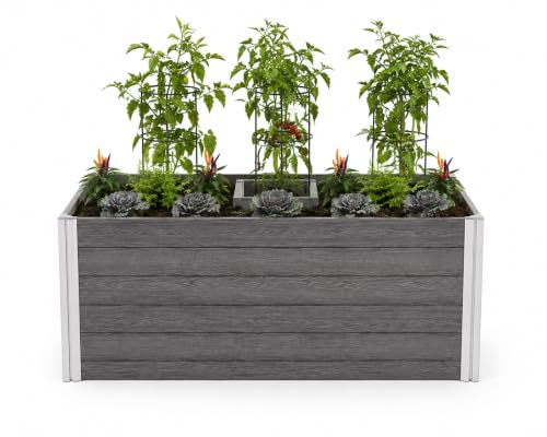 Vita Urbana 3 Foot x 5 Foot Embossed Vinyl Keyhole Garden with Composting Basket, Slate Grey, Gray, PVC, BPA and Pthalate Free, Woodgrain, VT17602