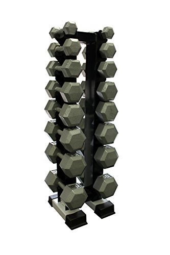 Ader Sporting Goods Hex Cast Iron Dumbbell Set with Vertical Rack Grey