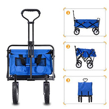 Wagon All Terrain Folding Utility Wagon with Push Bar - Portable Rolling Heavy Duty 80 KG. Capacity Canvas Fabric Cart - Beach, Garden, Sporting Events, Park, Picnic