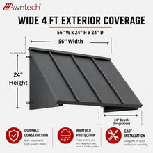 Awntech Houstonian Closed-Sides Aluminum Awning for Window and Door, 56 in. W x 24 in. H x 24 in. D, Pewter