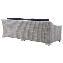 Conway Outdoor Patio Wicker Rattan Sofa in Light Gray Navy