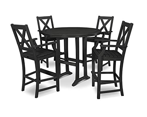 POLYWOOD® Braxton 5-Piece Nautical Trestle Arm Chair Bar Set in Black