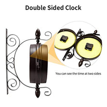 saditesdk Wall Clock, Wall Clock, Metal Frame & Waterproof Cover, Double-Sided Vintage Retro Hanging Bracket Clock for Indoor Outdoor，