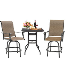 3 Piece Outdoor Bar Stools Set - 2 Bar Height Swivel Patio Chairs & 1 High Bistro Table w/Umbrella Hole - All Weather Textilene High Top Patio Table and Chairs Set (Brown, Set of 3)