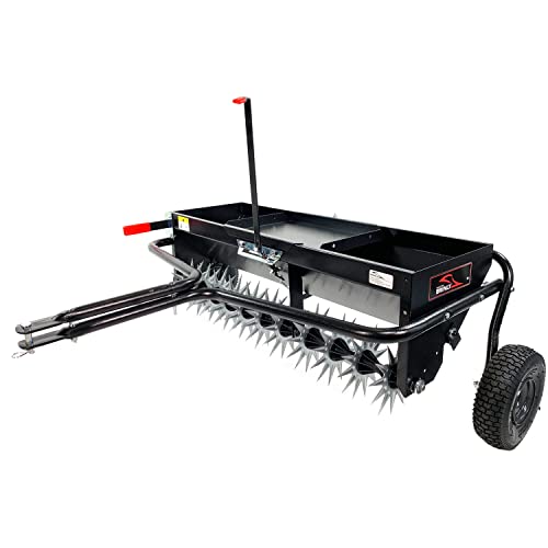 Brinly Tow Behind Combination Aerator Spreader with Weight Tray, 40-Inch, Flat Black
