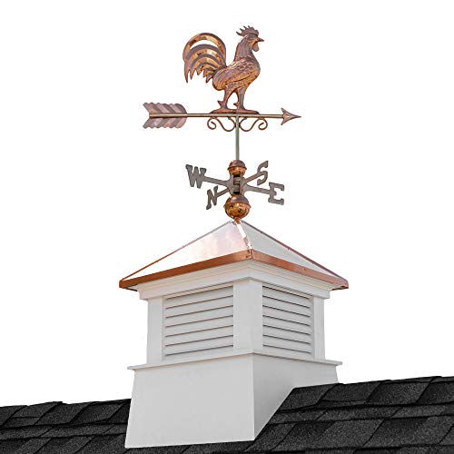 Good Directions 18" Square Manchester Vinyl Cupola with Rooster Weathervane White