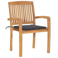 KBHRENP Solid Teak Wood Stacking Garden Chairs Set of 8 with Anthracite Cushions, Rustic Elegance Outdoor Dining Furniture for Patio and Garden, Durable Stackable Seating