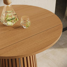 Modway Reed Teak Wood Patio 3-Piece Outdoor Bar Set in Natural - Round Bar-Height Table and 2 Bar Stools with Faux Rattan Seat and Back