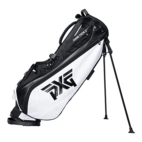 PXG Golf Lightweight Carry Bag with Carbon Fiber Stand Legs, 4-Way Top, Disconnect Straps, Padded Back Panel, Insulated Water Bottle Pocket, and Snap-on Rain Hood Black and White