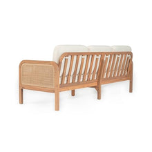 Christopher Knight Home Jidah Acacia Wood Outdoor 3 Seater Sofa with PE Wicker Armrest, Solid Wood Patio Sofa with Removable Cushion, Comfy Lounge Sofa for Patio Furniture Set, Light Teak+Beige