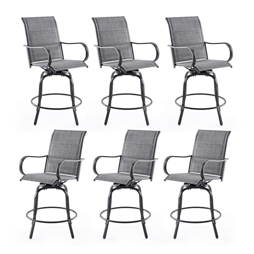 Soohow Swivel Patio Bar Stools Set of 6, Outdoor Barstools with Paded Textilene Fabric, All Weather Bar Height Outdoor Chairs, Tall Swivel Patio Chair for Balcony, Poolside, Yard