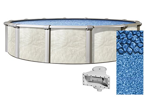 Wilbar 24-Foot Round Fallston Above-Ground Swimming Pool | 52-Inch Height | Boulder Swirl Overlap Liner and Widemouth Skimmer Bundle | Resin Protected Steel-Sided Walls