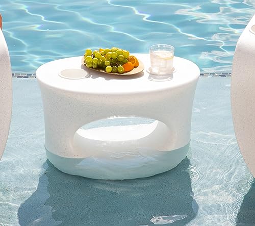 REZVANI FURNITURE STUDIO Tenjam Splash Series Amped Side Table for in Pool use, in Pool Side Table for sunshelf use and Water Depths up to 10" (White Granite)