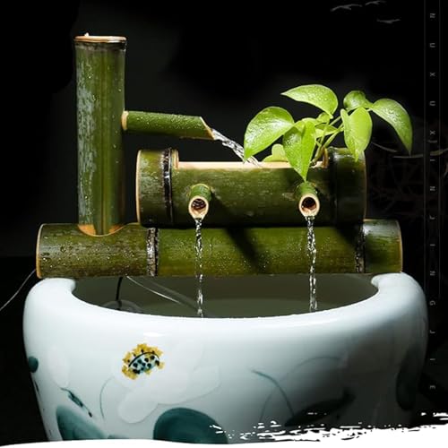 GenSDH Handmade Bamboo Fountain Kit with Pump, Zen Feng Shui Water Feature, Freestanding Outdoor Garden Decor, Circulating Waterfall Ornament, for Patio, Pond, Balcony, Fish Tan,33.5in(85cm)