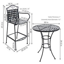 Sunnydaze 3-Piece Outdoor Wrought Iron Bar Chair and Table Set - Black