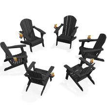 PLUUV Adirondack Chair Set of 6, Fire Pit Chairs with Cup Holder, Black