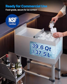 VEVOR Commercial Ice Bin, 39.6 Qt Max Capacity, 12 x 24 x 33 Inch Stainless Steel Ice Chest with Sliding Lid, 24H Long-Lasting Insulation, Cooler Cart Cocktail Unit for Bar Restaurant Pub, NSF