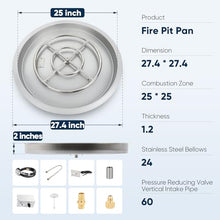 25 Inch Round Drop-in Fire Pit Pan Kit with Burner Ring and Spark Ignition