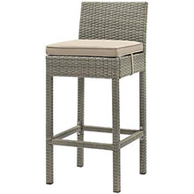 Contemporary Outdoor Patio Garden Bar Side Stool Chair, Set of Four, Fabric Rattan Wicker, Beige
