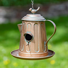 Hanging Metal Teapot Birdhouse/Feeder Decor (Set of All 6 (1 of Each), Copper Color)